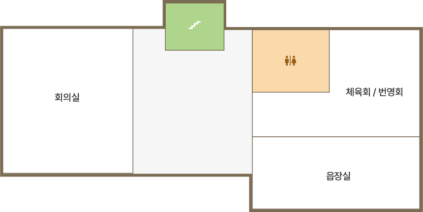 2층 청사안내도입니다. 2층에는 문서고, 상황실, 면장실, 회의실이 있습니다. 