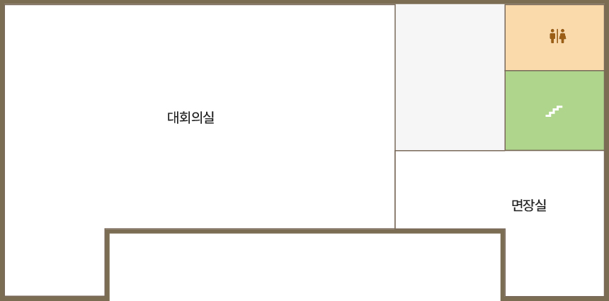 2층 청사안내도입니다. 2층에는 대회의실, 면장실이 있습니다. 